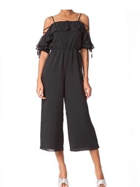 Club Monaco Black Polka Dot Off-Shoulder Jumpsuit